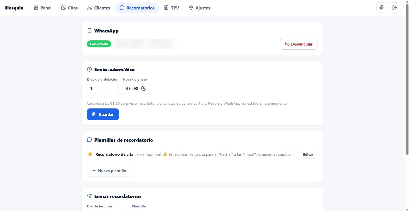 Configuración de recordatorios automáticos por WhatsApp